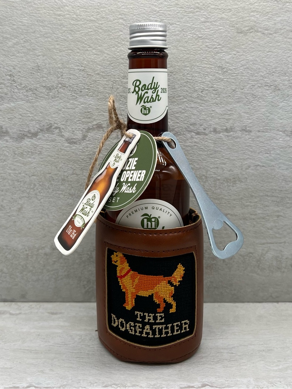 ☄️Body Wash Gift Set with 'The Dogfather' Can Cooler and Silver Bottle Opener